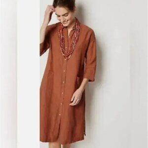 J Jill Purejill Linen Shirt Dress in Rust, size XL
